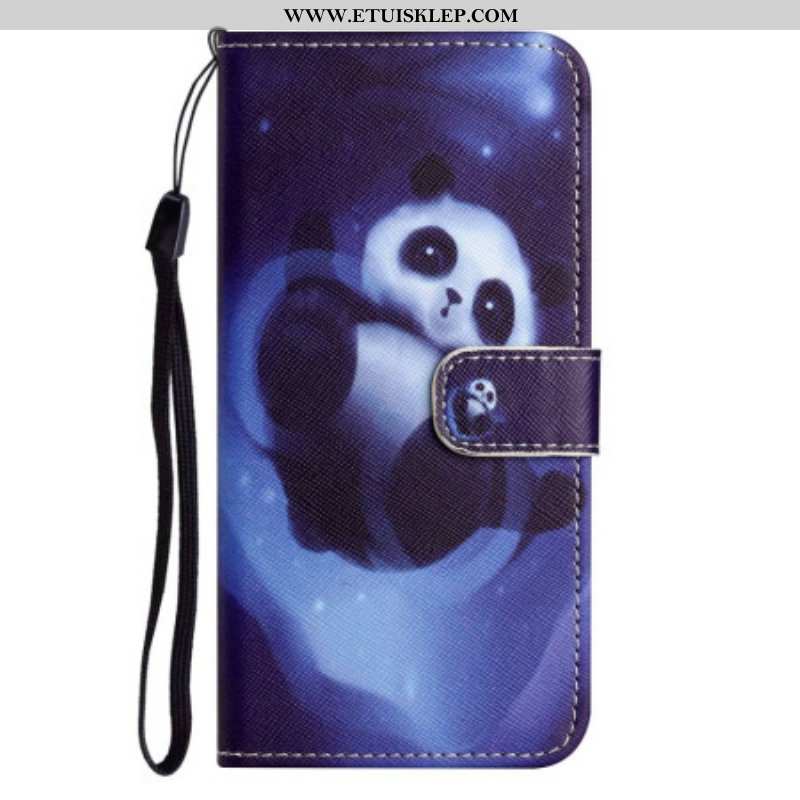 Etui Folio do iPhone 14 Plus z Łańcuch Panda W Kosmosie Ze Smyczą